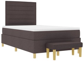 Cama Box Spring com Colchão e Banco Castanho Escuro 120x200 cm Tecido