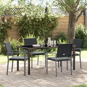 vidaXL Conjunto de Jantar de Jardim de 5 Peças com Almofadas Black Poly Rattan