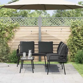 Conjunto de Sofá de Jardim de 2 Peças com Almofadas em Rattan Sintético Preto