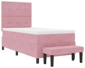 Cama Box Spring com Colchão e Banco Rosa 90x190 cm Veludo