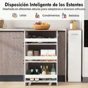 Carrinho de Arrumação Estreito para Cozinha, 47,5 x 20 x 80,5 cm, 4 Níveis, Carvalho+Branco