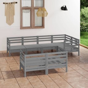 vidaXL 7 pcs conjunto lounge de jardim pinho maciço cinzento