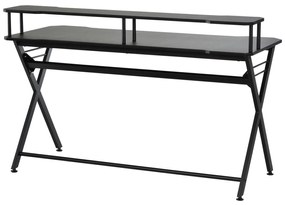 HOMCOM Mesa gaming para jogos secretária com suporte para monitor e fones de ouvido 140x60x90 cm Preto