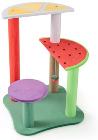 Arranhador para gatos de 69 cm Torre estética multinível de 4 níveis com plataformas desenhos de frutas com bolas penduradas Multicolorido