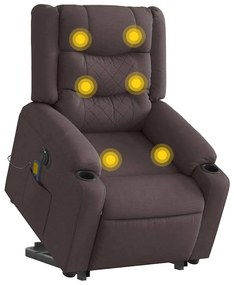 vidaXL Poltrona elétrica elevatória massagens tecido castanho-escuro