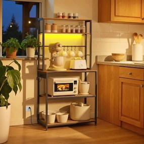 Armário de cozinha com iluminação LED 40 x 80 x 168,4 cm, com tomadas e prateleiras ajustáveis castanho-preto