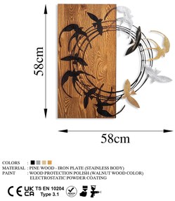 Acessório Decorativo de Parede Spiral Birds – Nogueira e Preto – 58 x