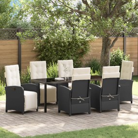 vidaXL Conjunto de Jantar para Jardim de 7 Peças com Almofadas em Polyrattan Preto