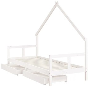 Estrutura cama infantil c/ gavetas 80x200cm pinho maciço branco