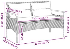 Banco de jardim c/ almofadões 116x62,5x74 cm vime PE bege