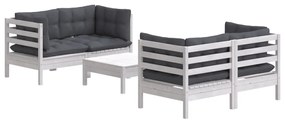 5 pcs conj. lounge de jardim com almofadões antracite pinho