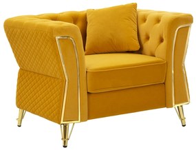 Poltrona Emy Mustard com Almofada - Madeira e Veludo Mostarda com Pern