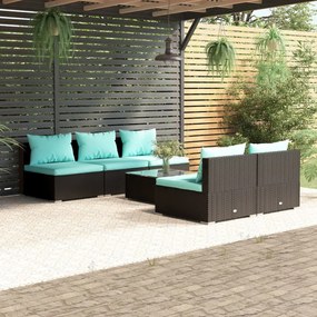 vidaXL 6 pcs conjunto lounge de jardim c/ almofadões vime PE preto
