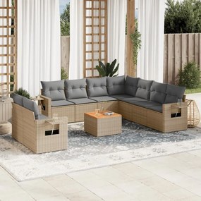 10 pcs conjunto de sofás p/ jardim com almofadões vime PE bege