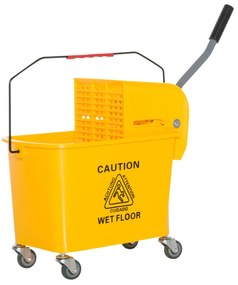 HOMCOM Balde Esfrega Profissional 20L Rodas Prensa Amarelo 63x27x67cm Limpeza Eficiente Industrial