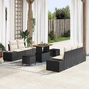 Conjunto de Sofá de Jardim vidaXL 8 Peças com Almofadas Preto Polirattan Acácia
