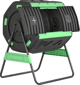 Outsunny Compostador Giratório 200L com Sistema de Ventilação e Base Metálica para Compostagem de Resíduos Orgânicos Verde | Aosom Portugal
