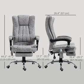 Cadeira de Escritório com 6 Pontos de Massagem Giratória Encosto Reclinável 135º Função de Aquecimento 62x67x113-120 cm Cinza