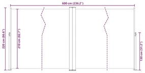 Toldo lateral retrátil 200x600 cm cor creme