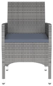 3 pcs conjunto de jantar para jardim vime PE cinzento