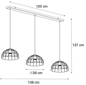 Candeeiro suspenso industrial preto 3 luzes - Hanze Industrial