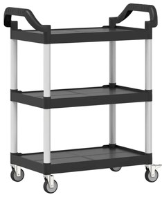 Carrinho c/ 3 prateleiras 81x41x92 cm alumínio preto