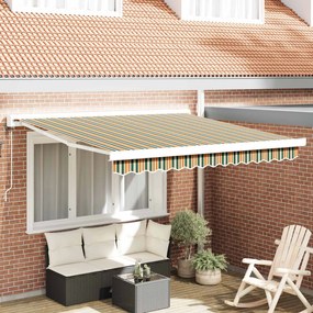 vidaXL Toldo Retrátil Verde e amarelo 350 x 250 cm Tecido, Metal
