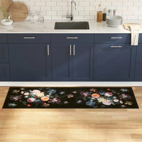 vidaXL Tapete de Cozinha Floral Flores 60 x 180 cm Veludo