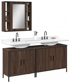 vidaXL 3 pcs conjunto móveis WC derivados de madeira carvalho castanho