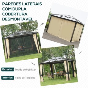 Pérgola para Jardim 3x3,6m Pérgola para Exterior Anti UV Teto de Polic