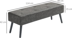 Banco de Pé de Cama Multifuncional Clássico Banco Dormitório com Pés de Madeira e Assento Acolchoado 114x38x42 cm Cinza