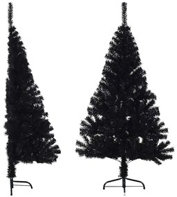 Meia árvore de Natal artificial com suporte 150 cm PVC preto