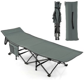 Cama de Campismo portátil, Suporta 272 kg com Encosto de Cabeça Inclinado Portátil para Viajar Caminhadas Caravanas 190x70x54 cm cinzento