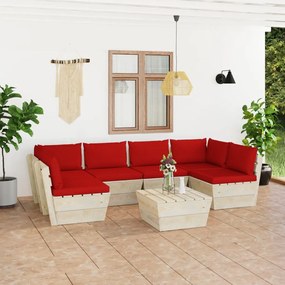 7 pcs conjunto lounge de paletes + almofadões madeira de abeto