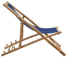 Espreguiçadeira de bambu e lona azul-marinho