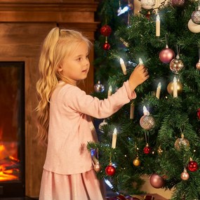 Conjunto de 30 velas LED para árvore de Natal com controlo remoto Ø1,5 x 10,5 cm Creme (Vela) + Verde (Fixação) + Branco quente (Luz)