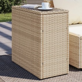 vidaXL Mesa de apoio jardim c/ tampo vidro 58x27,5x55 cm vime PE bege