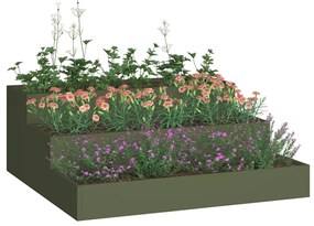 Vaso de Jardim 3 Andares 90x90x35 cm Verde Oliva Aço