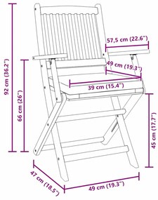 Cadeiras de Jardim Dobráveis vidaXL com Almofada Cinza 6pcs em Madeira
