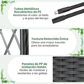 Floreira de jardim 81 x 40 x 162 cm com rega automática, com treliça e rodas bloqueáveis em rattan para plantas trepadeiras, tomates ou flores, cinza