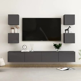 vidaXL 6 pcs conjunto de móveis de TV contraplacado cinzento brilhante