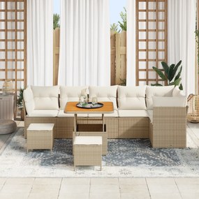 Conjunto de Sofá de Jardim de 9 Peças com Almofadas Beges Rattan Polié
