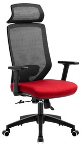 Cadeira de escritório CLAYTON, preto, rede preta, tecido vermelho