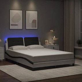 vidaXL Estrutura cama c/ luzes LED 120x200cm couro artif. branco/preto