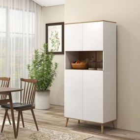 Armário de Cozinha com 4 Portas Bancada para Micro-Ondas Prateleiras Ajustáveis Orifício para Cabos 80x40x178 cm Branco