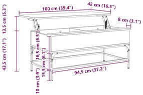 Mesa de centro 100x50x45cm deriv. madeira/metal carvalho fumado