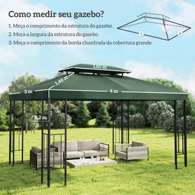 Toldo de Substituição 4x3 m com Teto Duplo Orifícios de Drenagem e Proteção UV Apenas Toldo (NÃO INCLUI ESTRUTURA)  Verde