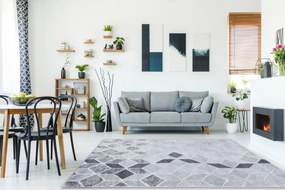 Tapete MEFE moderno B400 Cubo, geométrico 3D - Structural dois níveis de lã cinza cinzento