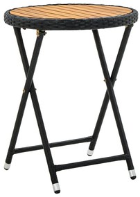 vidaXL Mesa de chá 60 cm vime PE e madeira de acácia maciça preto
