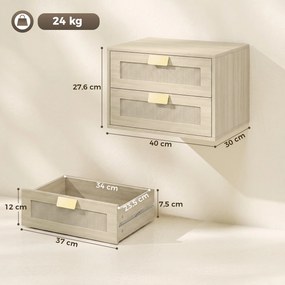 Conjunto de 2 Mesinhas de Cabeceira Suspensas com 2 Gavetas e Frente em Rotim Natural para Quarto 40x30x27,6 cm Carvalho